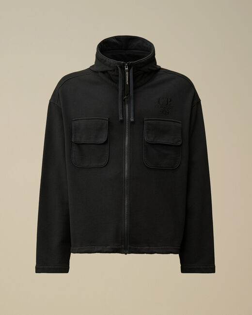 Brushed and Emerized Diagonal Fleece Hooded Utility Sweatshirt