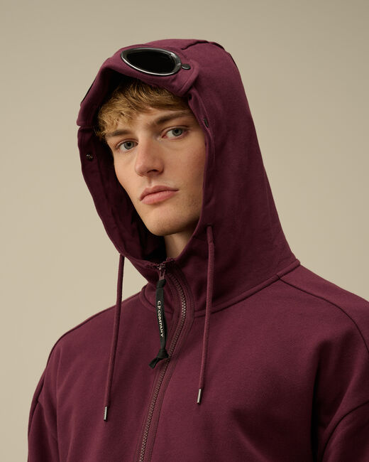 Diagonal Raised Fleece Goggle Zipped Hooded Sweatshirt